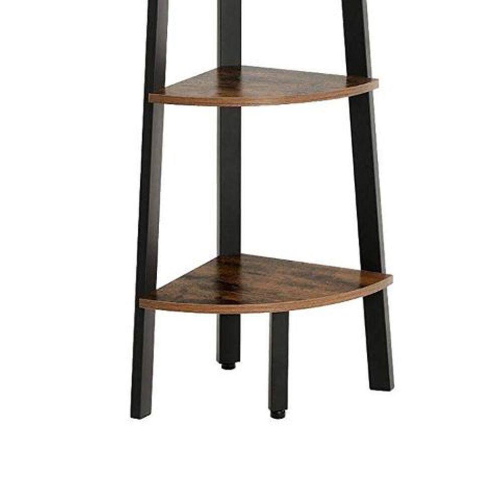 63 Inch Corner Bookcase 5 Tier Shelves, Ladder Storage, Rustic Brown, Black - Saltoro Sherpi