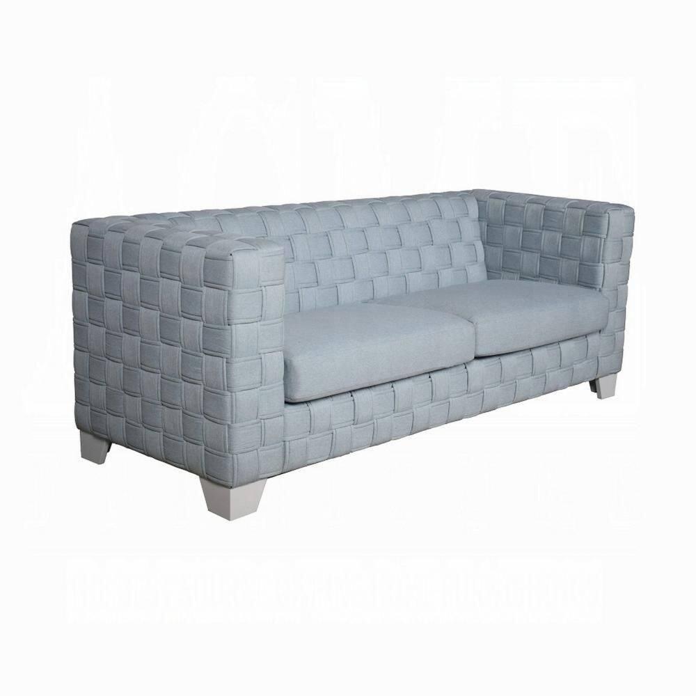 White and Teal Chenille 85" Track Arm Sofa