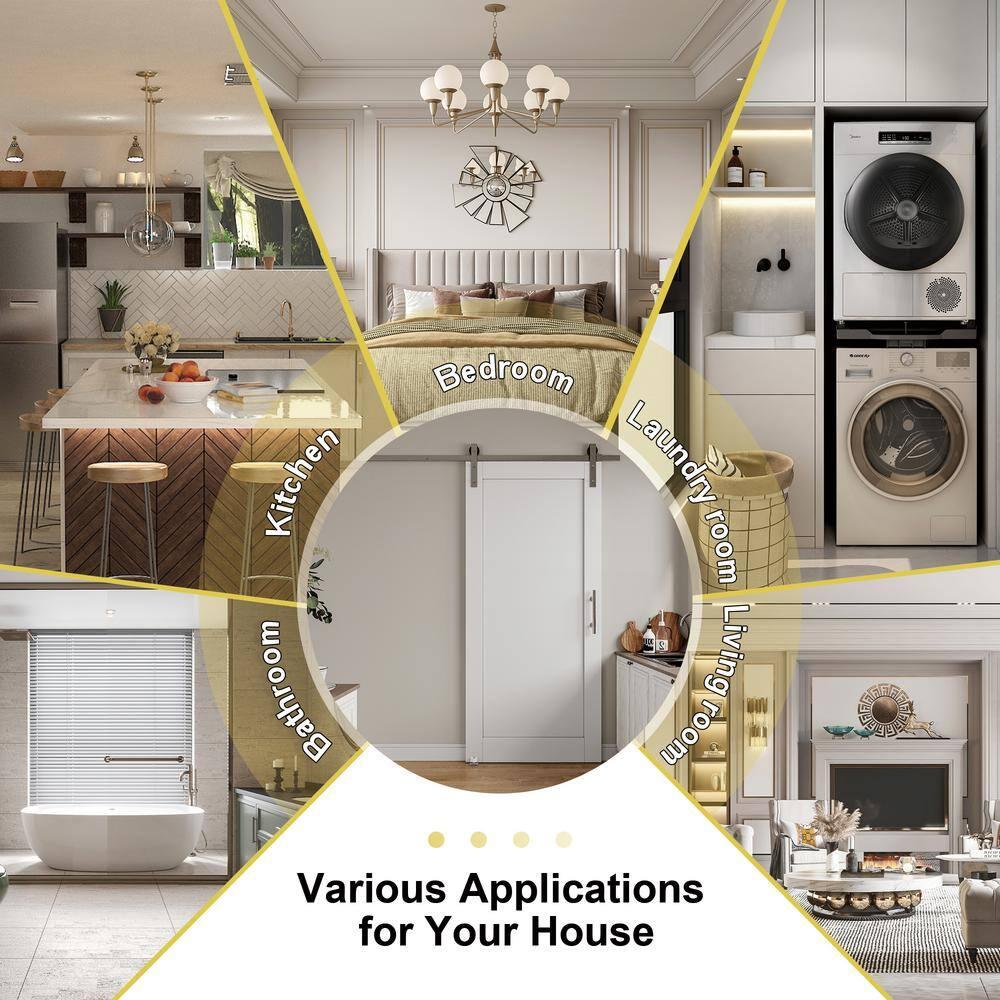 Home Worthy Frosted Glass Solid Manufactured Wood Painted Sliding Barn Door with Nickel-Hardware Kit(No Assembly Required)