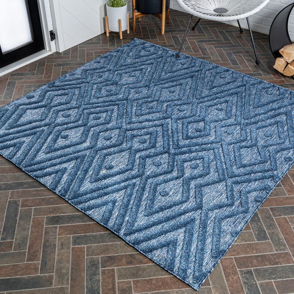 5' x 5' Balansat Moroccan Diamond Indoor/Outdoor Area Rug, Navy - JONATHAN Y