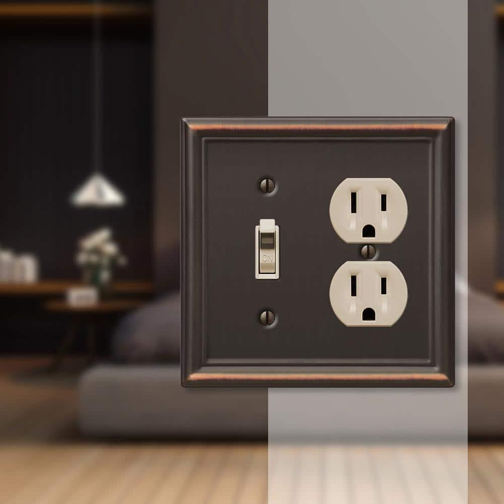Amerelle 149TDDB Chelsea 5" Tall Wallplate, 1 Toggle / 1 Duplex, Steel, Aged Bronze, 1-Pack
