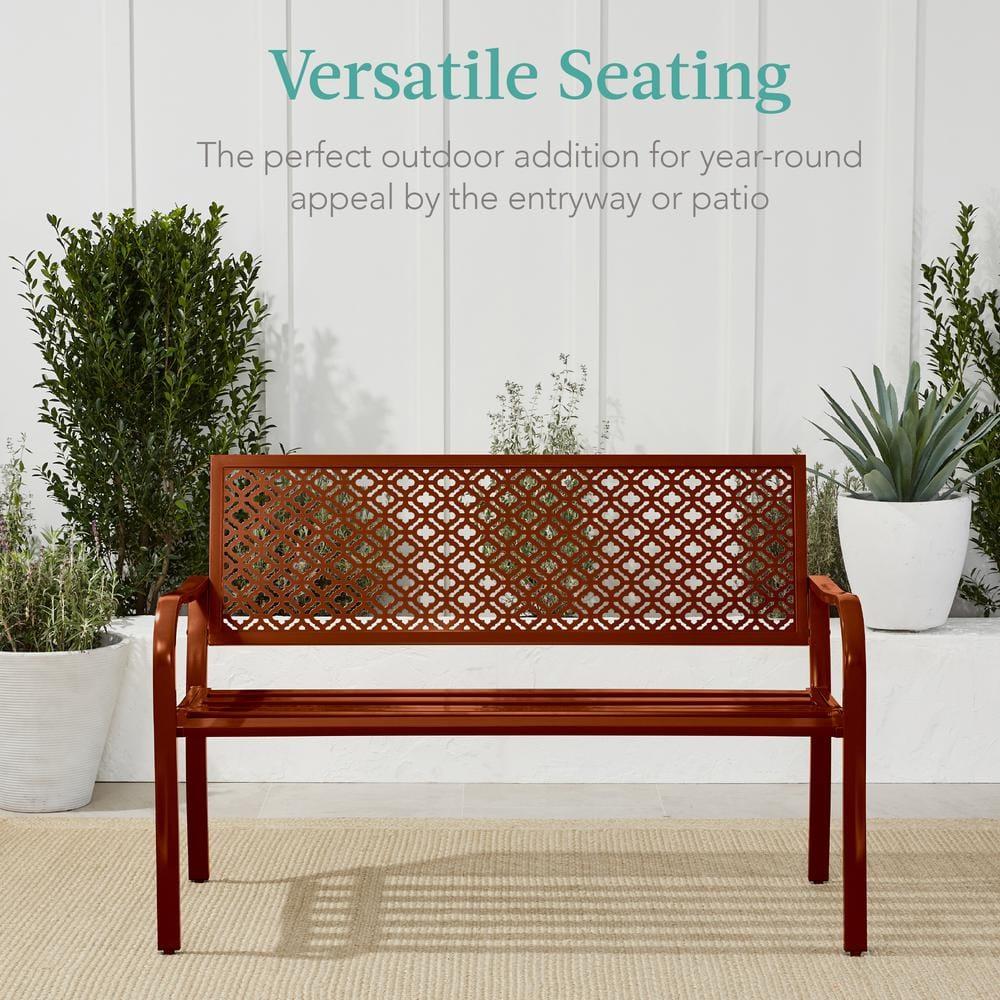 Red Barrel Studio® 2-Person Outdoor Metal Bench with Geometric Backrest, 790lb Capacity, for Garden, Patio, and Entryway