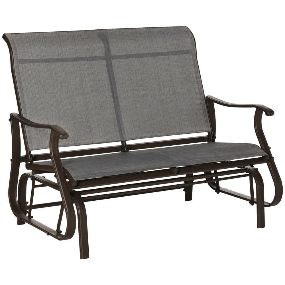 Outsunny 47" Outdoor Double Glider Bench for 2 Person, Patio Glider Armchair Swing Chair for Backyard with Mesh Seat and Backrest, Mixed Gray