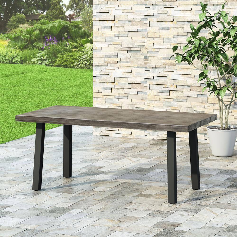 Noble House Pointe 68.75" Aluminum Patio Dining Table in Gray and Black
