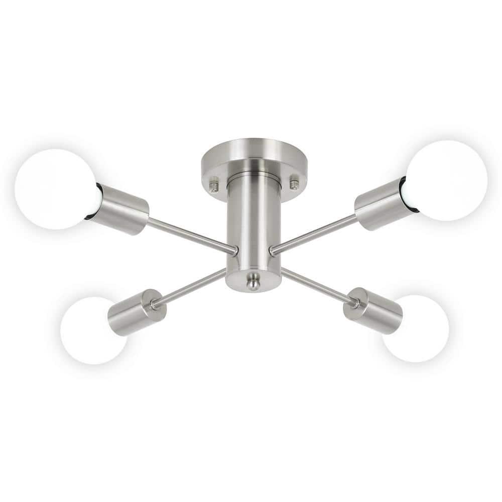Sputnik Chandeliers, 4 Lights Kitchen Lighting Fixtures Ceiling Brushed Nickel Chandelier, Semi Flush Mount Ceiling Light Fixture for Bedroom Hallway Kitchen Living Room Dining Room