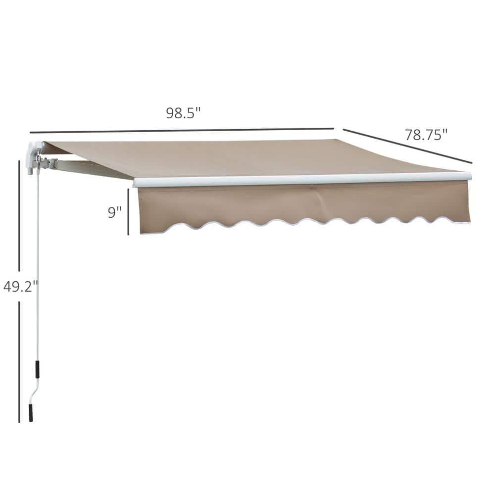 8' X 7' Patio Retractable Awning, Manual Exterior Sun Shade Deck Window Cover, Brown