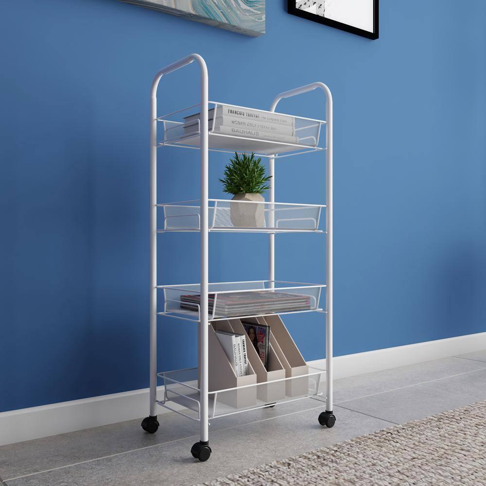 Everyday Home 4-Tier Plastic Bathroom Storage Organizer Cart with Wheels