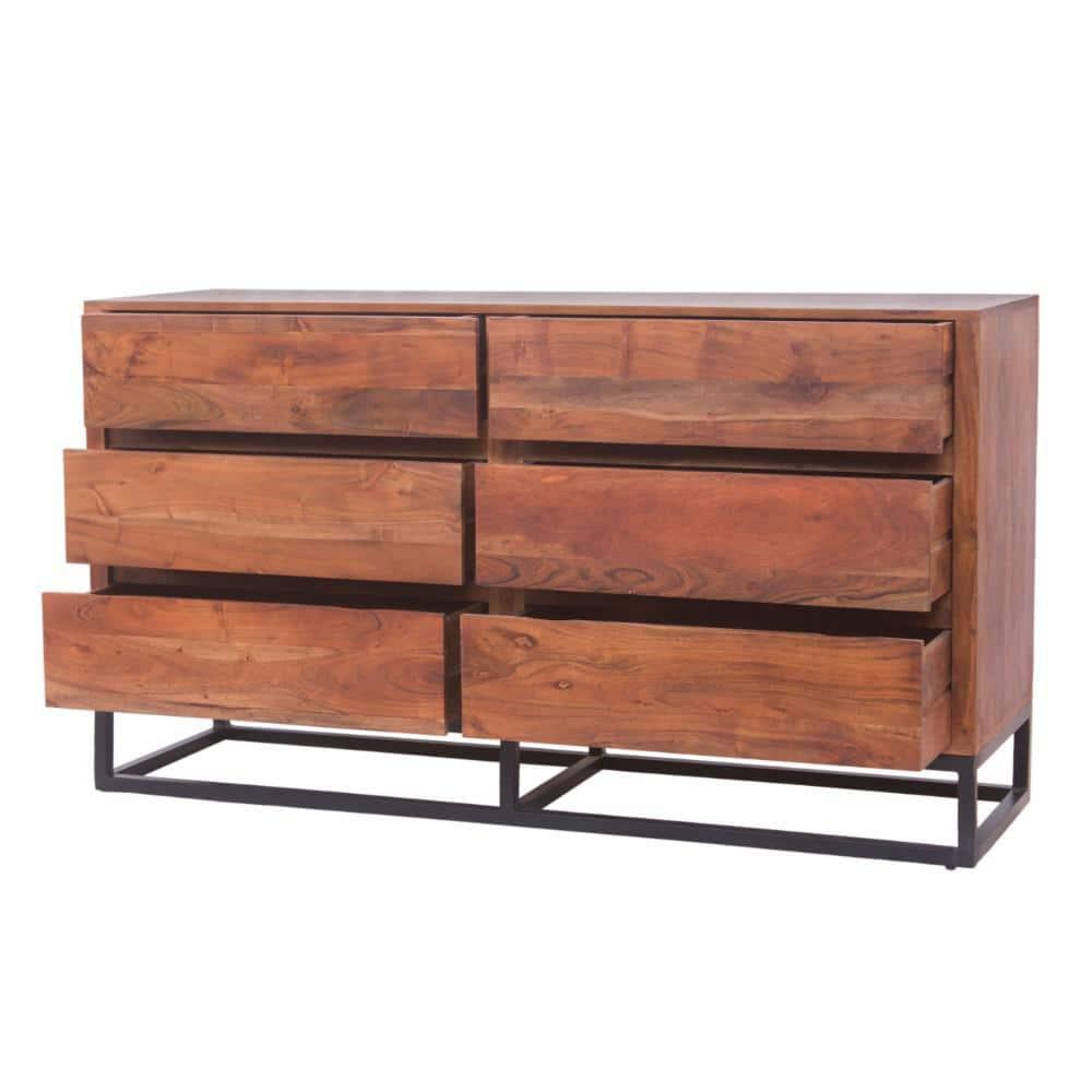Birch Lane™ Pantai Modern Acacia Wood Dresser or Display Unit With Metal Base, Walnut Brown and Black