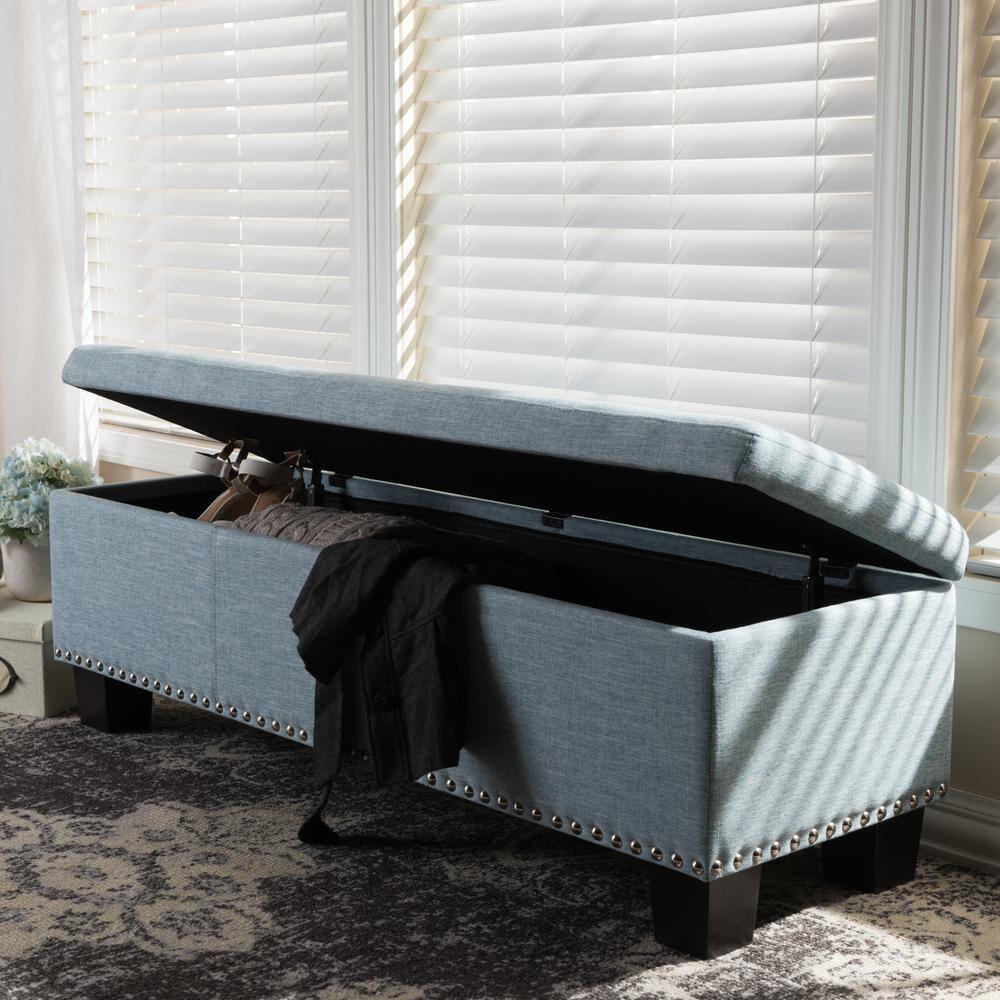 Hannah Modern and Contemporary Fabric Upholstered Button - Tufting Storage Ottoman Bench - Light Blue - Baxton Studio