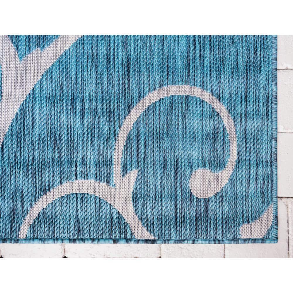 Unique Loom 6' 1 x 9' 0 Rectangle Indoor/Outdoor Botanical Teal Area Rug