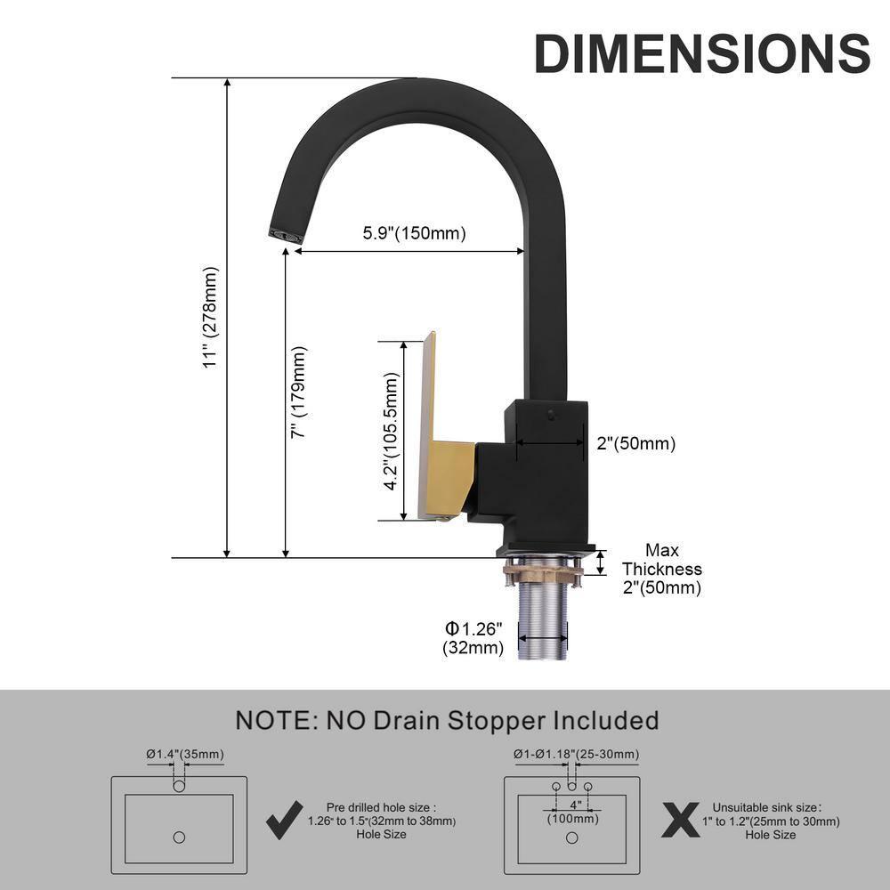 Bar Sink Faucet Black Gold, Bar Sink Faucet Single Hole, Stainless Steel Wet Bar Faucet with Single Handle for Kitchen Bathroom RV Restroom Sink, Durability Rust Square-Structured Faucet