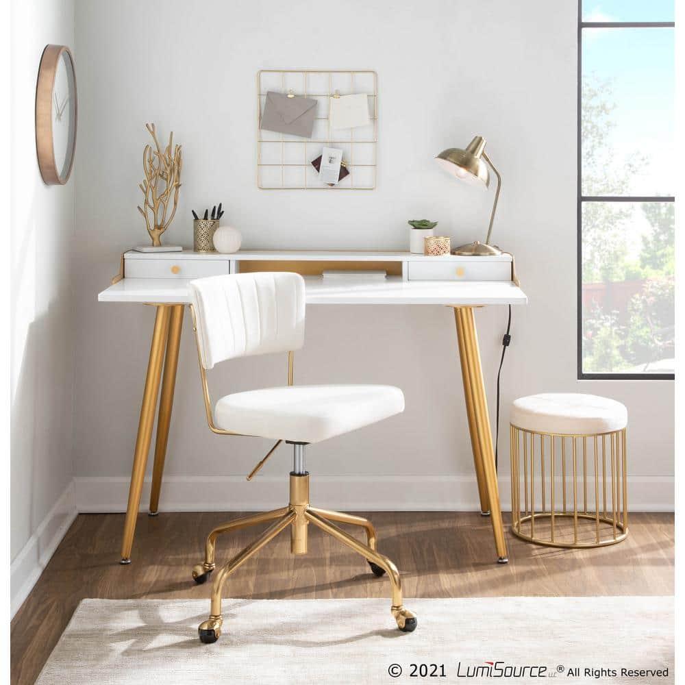 Canary Contemporary Nesting Ottomans Gold/Cream - LumiSource: Gold-Tone Metal, Velvet, No Assembly Required