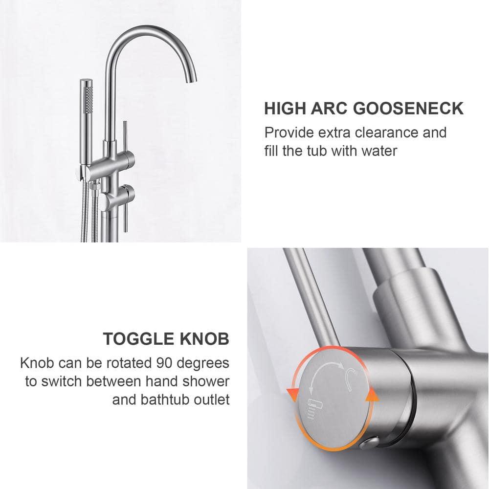 Double Handle Floor Mounted Freestanding Tub Filler With Handshower