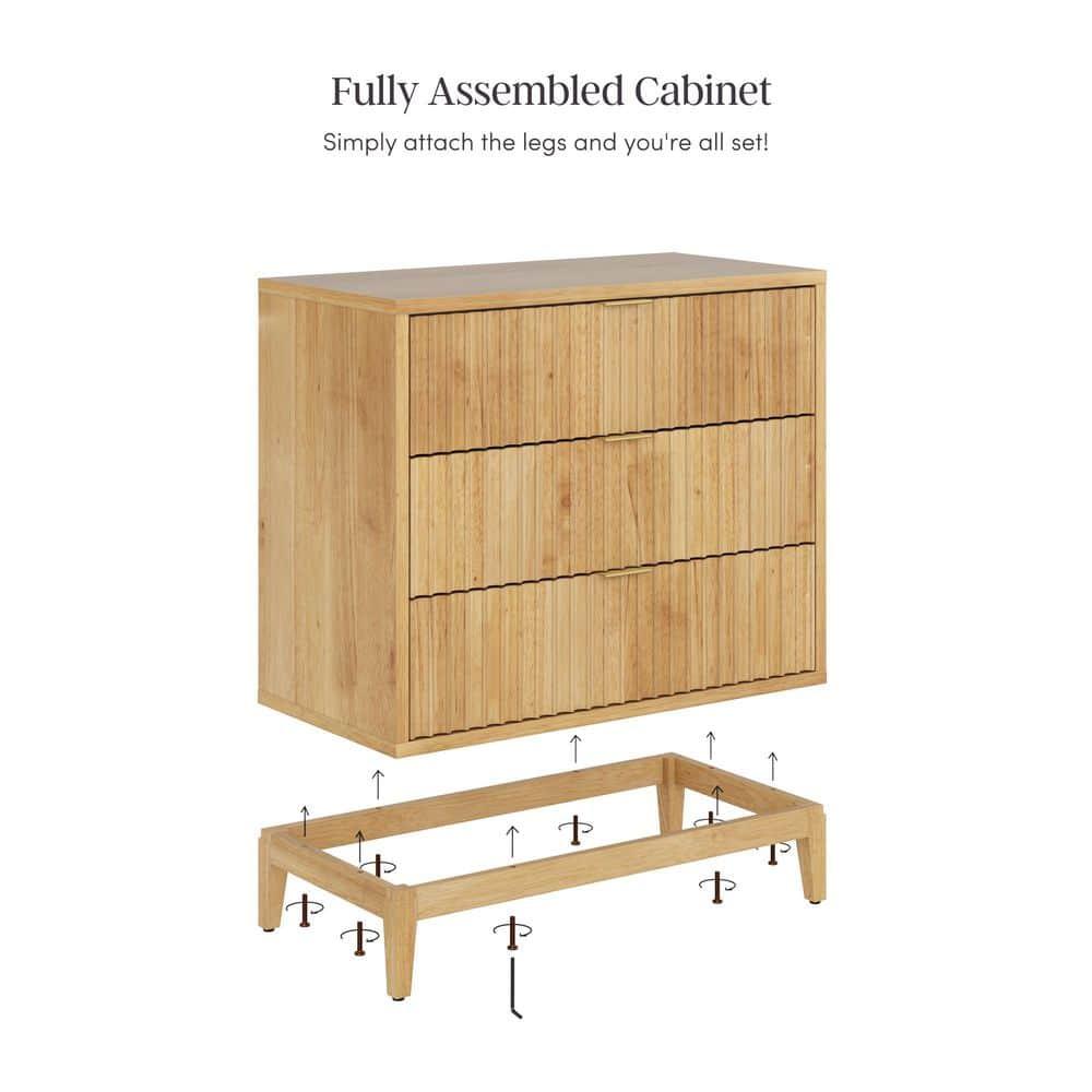Nathan James 3-Drawer Dresser With Solid Wood Frame And Fluted Details