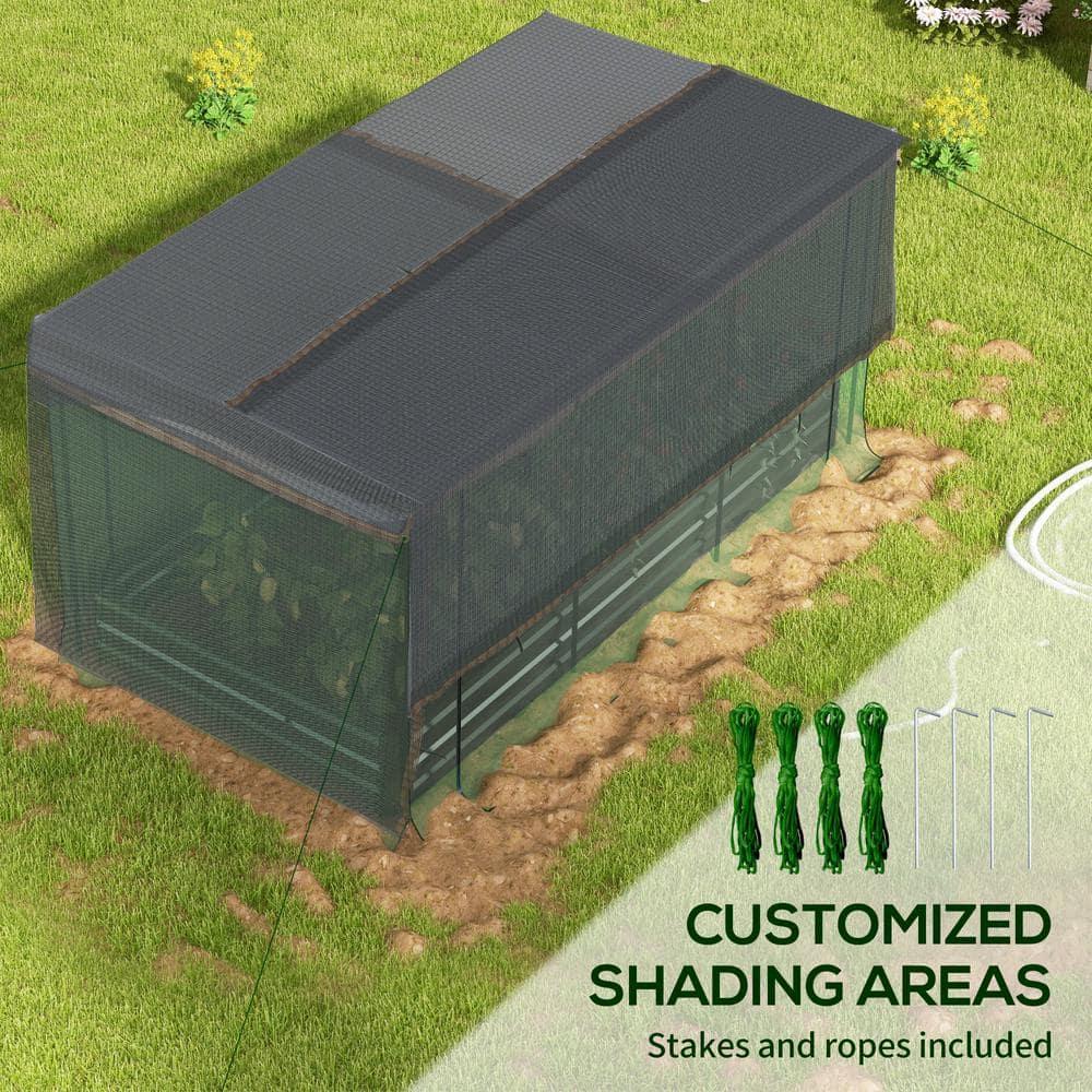 Outsunny Galvanized Raised Garden Bed, Planter Box with Crop Cage and Shade Cloth, Gray