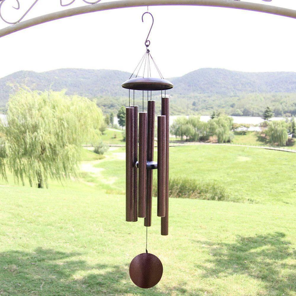 BSHAPPLUS® 45" Wind Chimes for Outside, Heavy Duty Wind Chimes,Memorial Wind Chimes with 6 Large Deep Tone Aluminum Tubes for loss of loved one,Home Garden Hanging Decor,Brown
