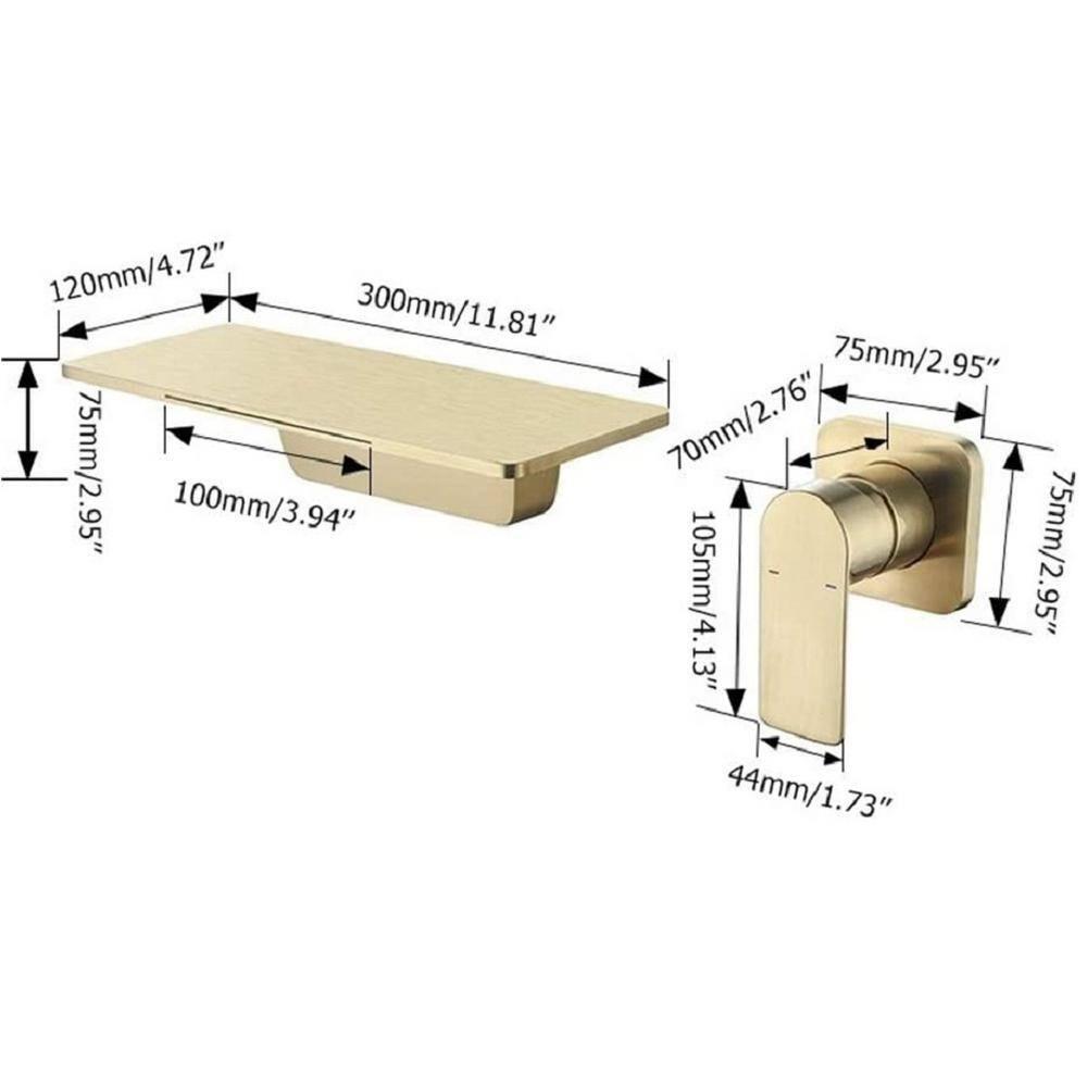 Bathroom Faucet Waterfall Bathroom Sink Faucet Brushed Gold Brass Basin Mixer Tap Single Handle Basin Tap Wall Mounted Lavatory Faucet with Cold and Hot Water