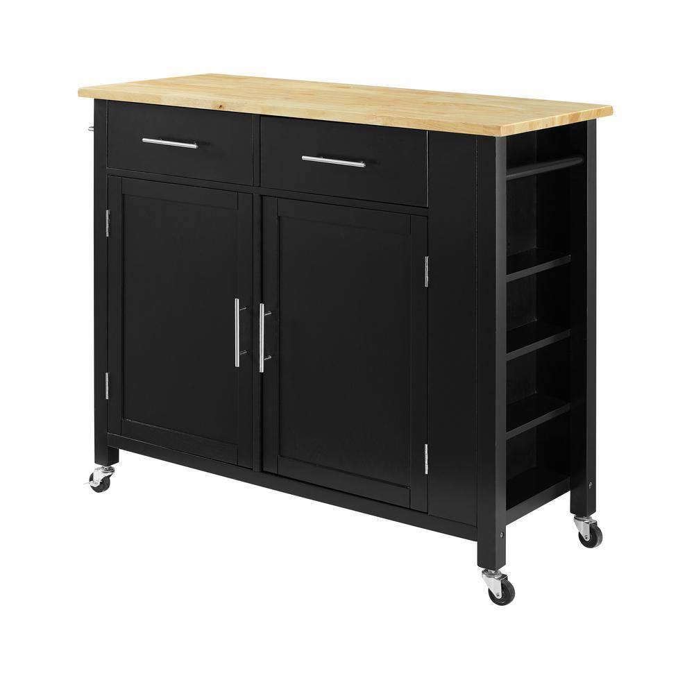 Crosley Savannah Wood Top Kitchen Island Cart in Black