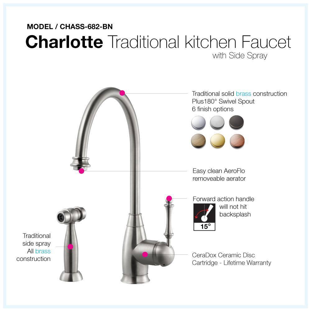 Houzer CHASS-682-BN Houzer Charlotte Kitchen Faucet with Side Spray