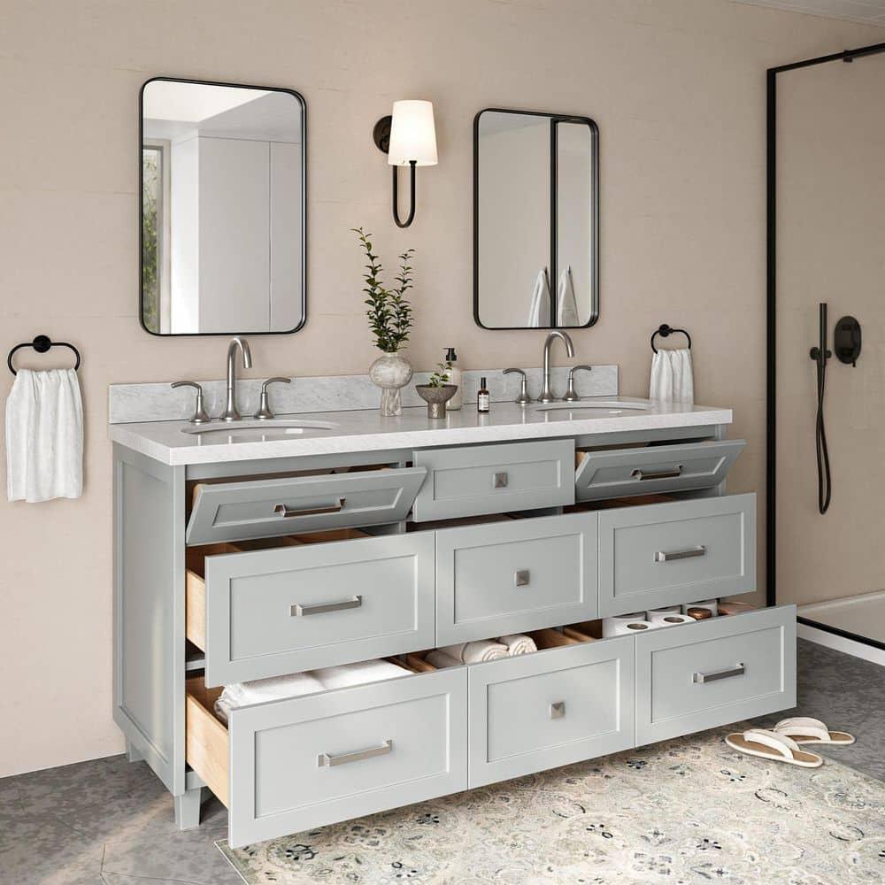 Ariel Bath Ariel Monrow 67 Inch Double Oval Sink Bathroom Vanity With Italian Carrara Marble Countertop