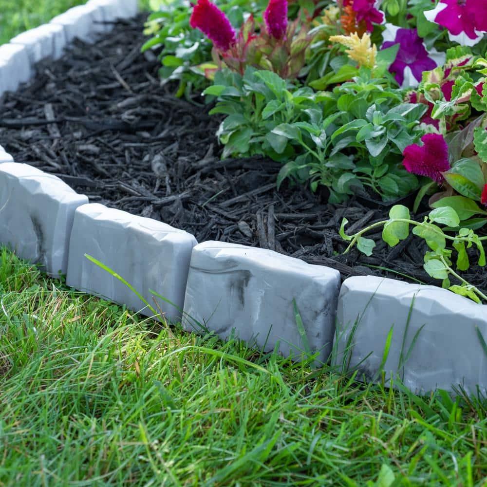 Slate Gray Faux Stone No-Dig Landscape Edging Kit with Anchoring Spikes
