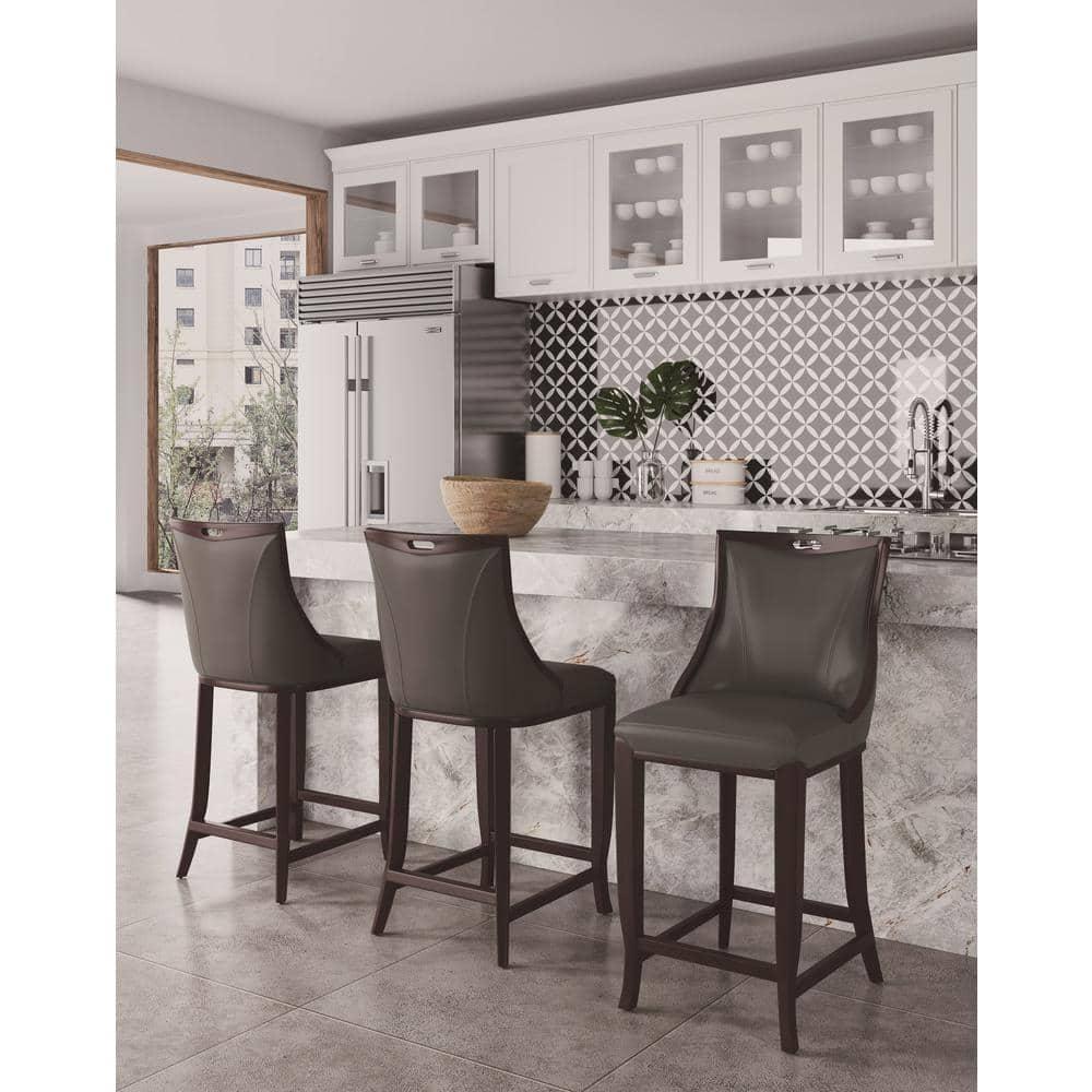 Manhattan Comfort Emperor Faux Leather Barstool Pebble Gray: Beechwood Legs, Upholstered, Fixed Height 27"