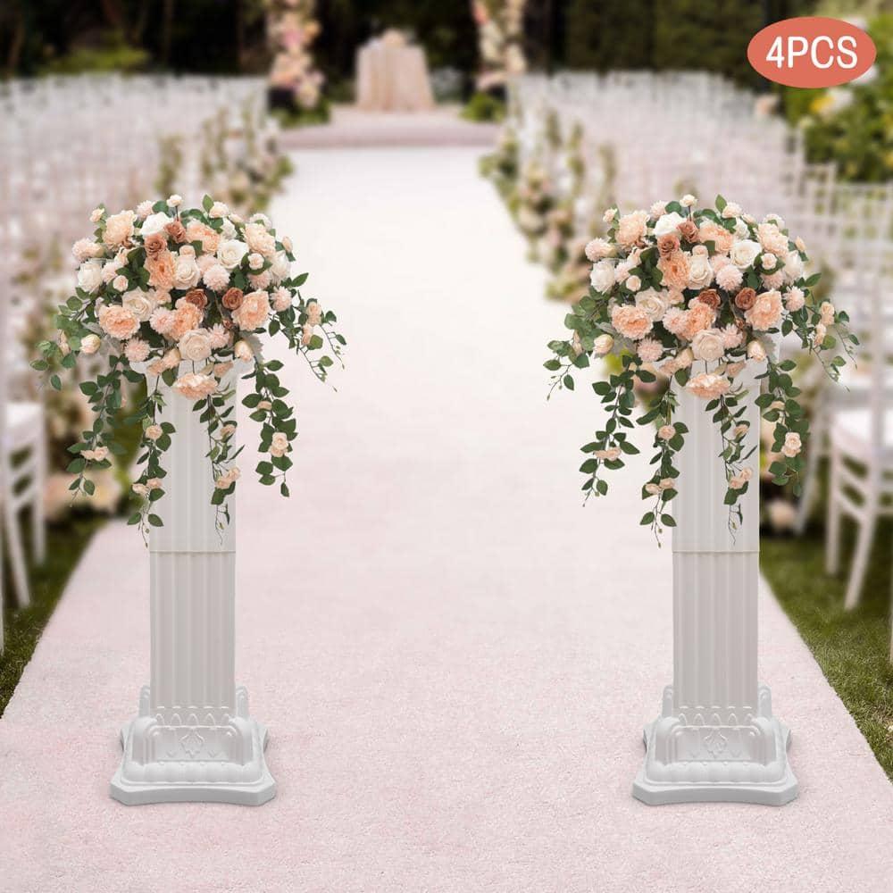 Roman Columns Plastic Wedding Stand Pillar Greek Statue Plant Stand Elegant Event Party Decorative Pedestal Flower Pot Holder Decor (4Pcs, 11.81x35.43 Inch)
