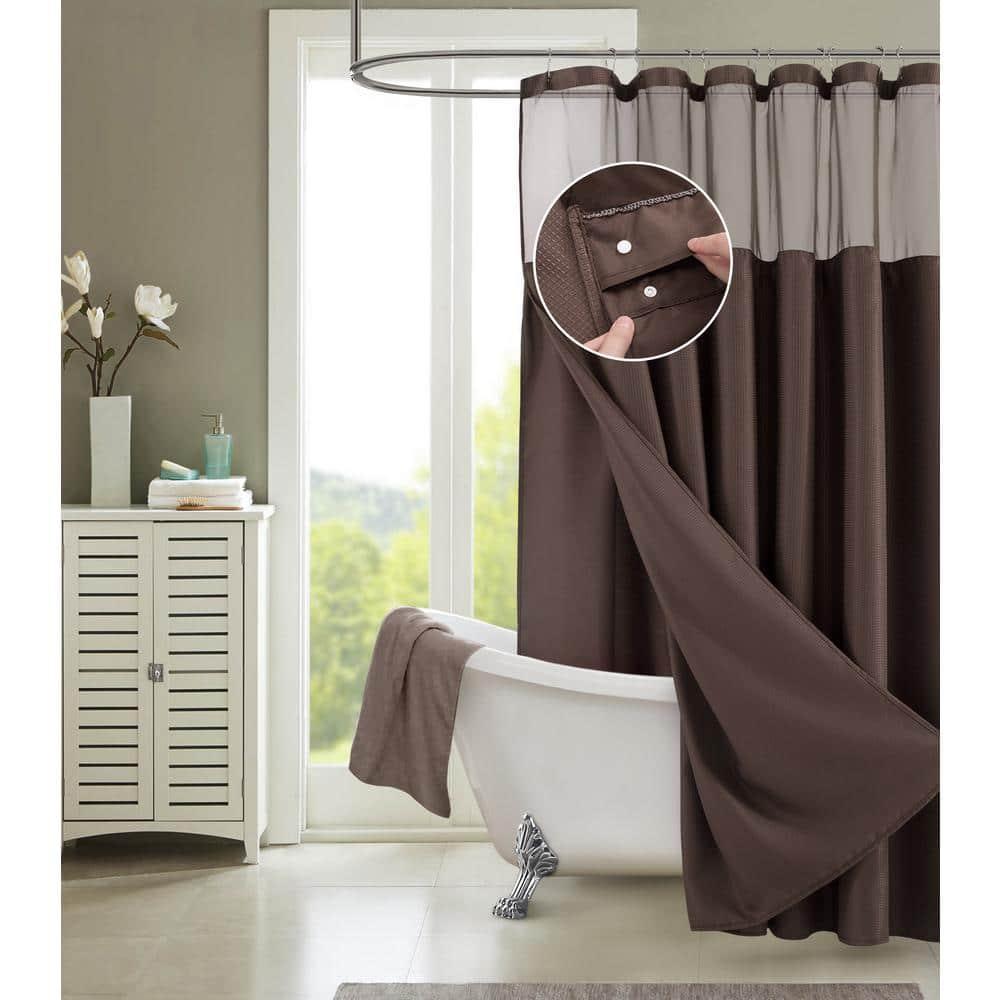 Dainty Home Complete Shower Curtain With Detachable Liner - Brown