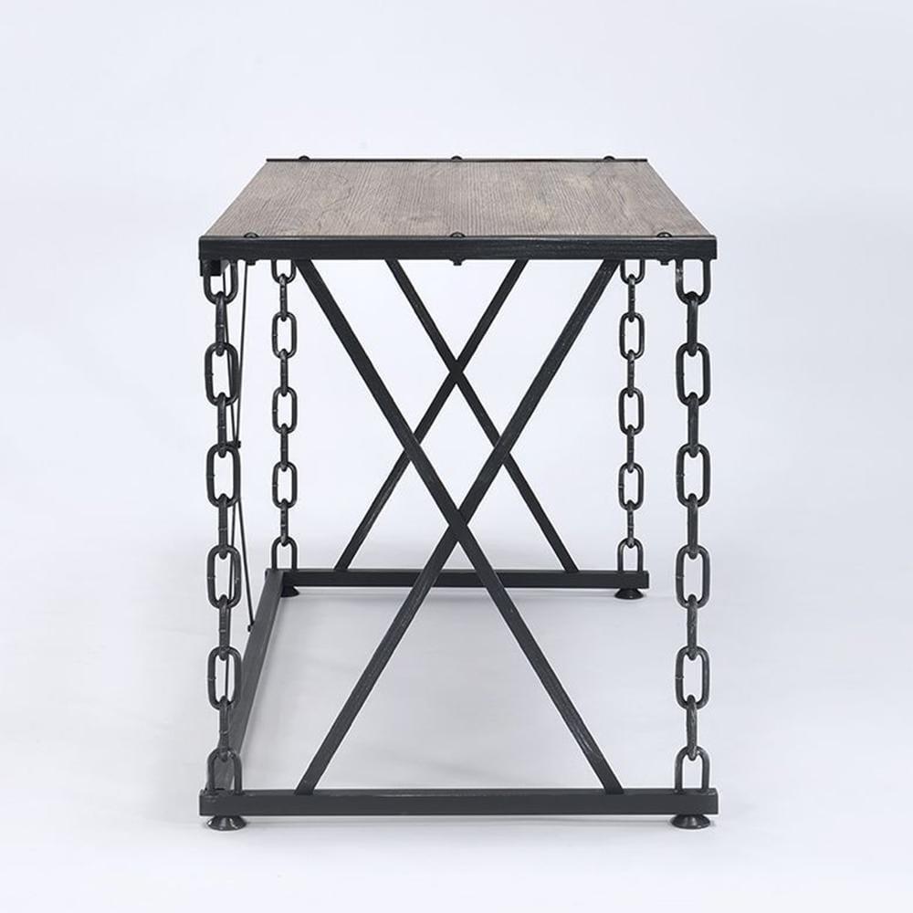 Acme Furniture 48" Jodie Console Table Rustic Oak and Antique Black Finish: Melamine Veneer, Metal Frame, Spot Clean