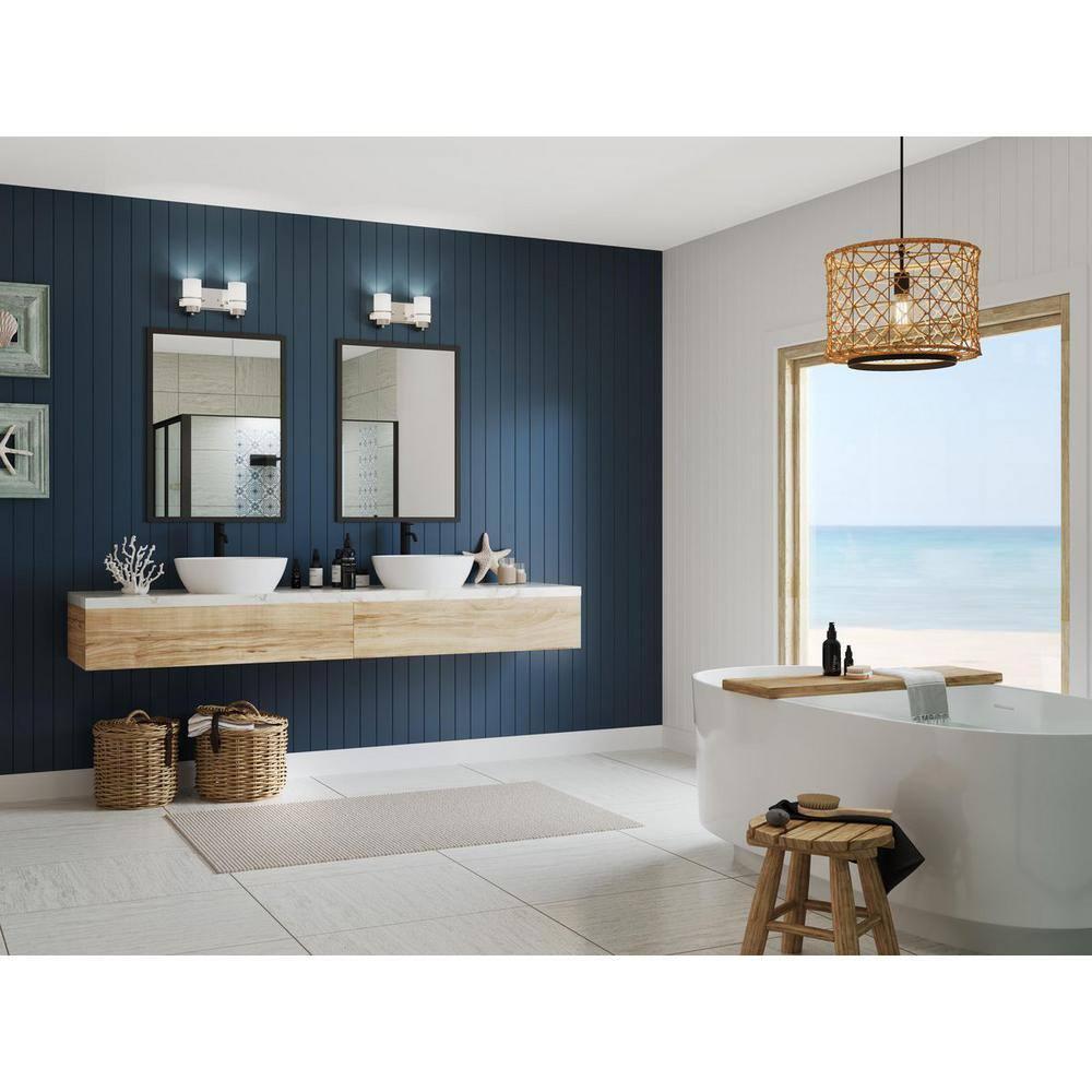 Progress Lighting Reiss 2-Light Vanity Light, Brushed Nickel, White Glass Shade