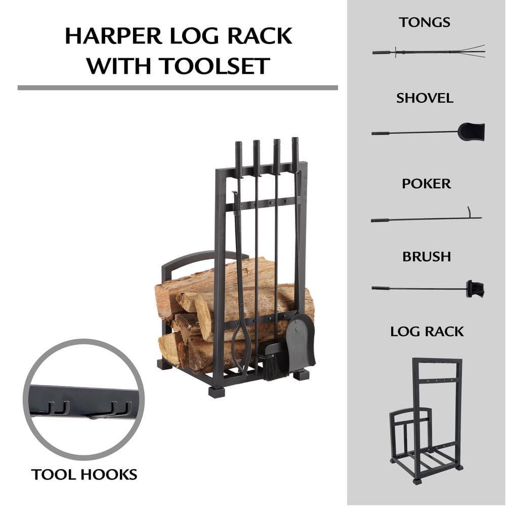 Pleasant Hearth FA338LT Harper Steel Log Rack with Tools