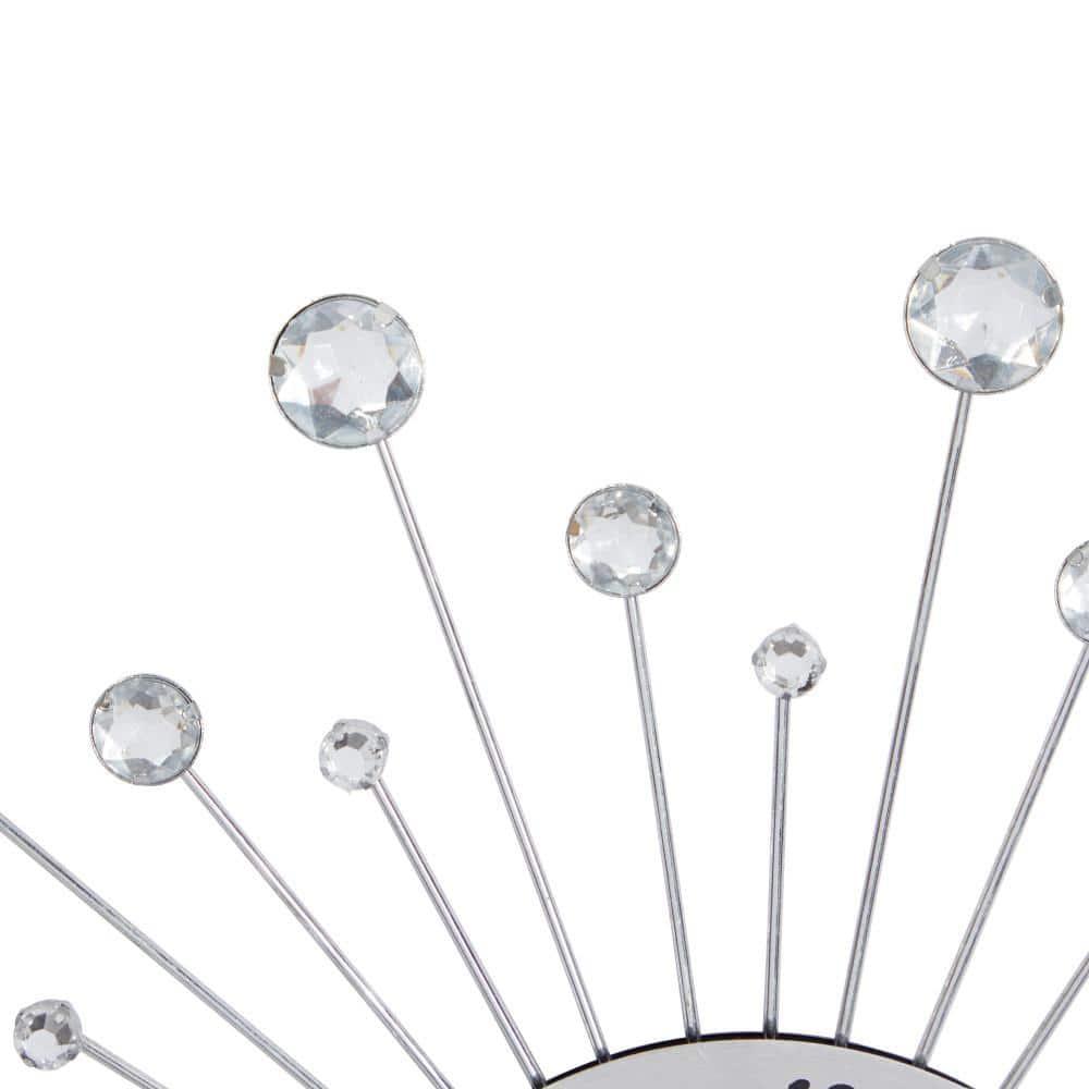 DecMode 15" Silver Metal Starburst Wall Clock with Crystal Accents