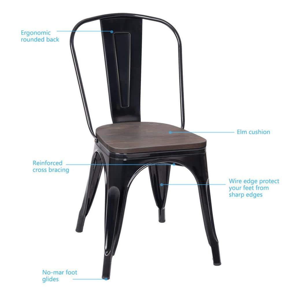 Costway Set of 4 Dining Side Chair Stackable Bistro Metal Wood Stool Black