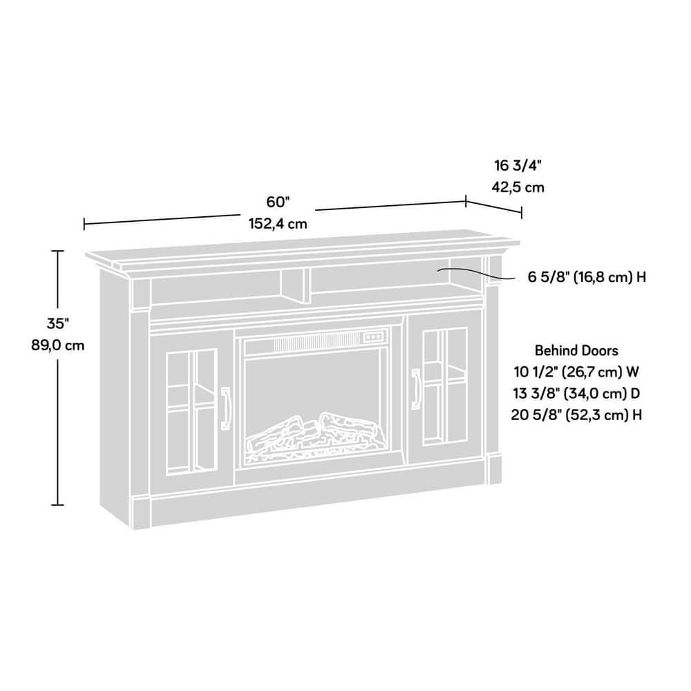 Sauder Media Fireplace Credenza TV Stand for TVs up to 65" Chalk Oak: Coastal Style, Smooth Finish, Adjustable Storage