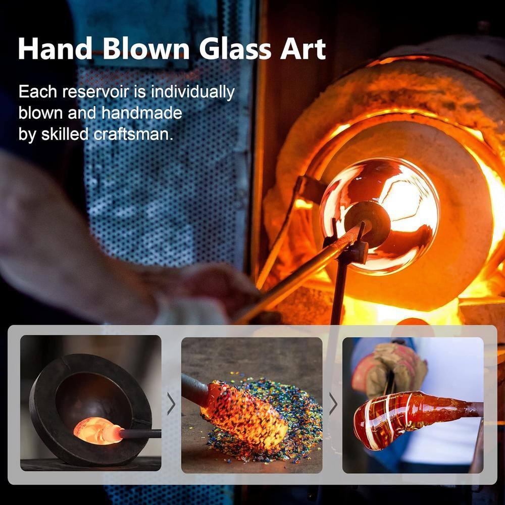 LUJII Spiral Shaped Hand Blown Glass Hummingbird Feeder with Ant Moat for Outdoors Hanging, 28 fl.oz, Leak Proof & Rustproof (Ribbon)