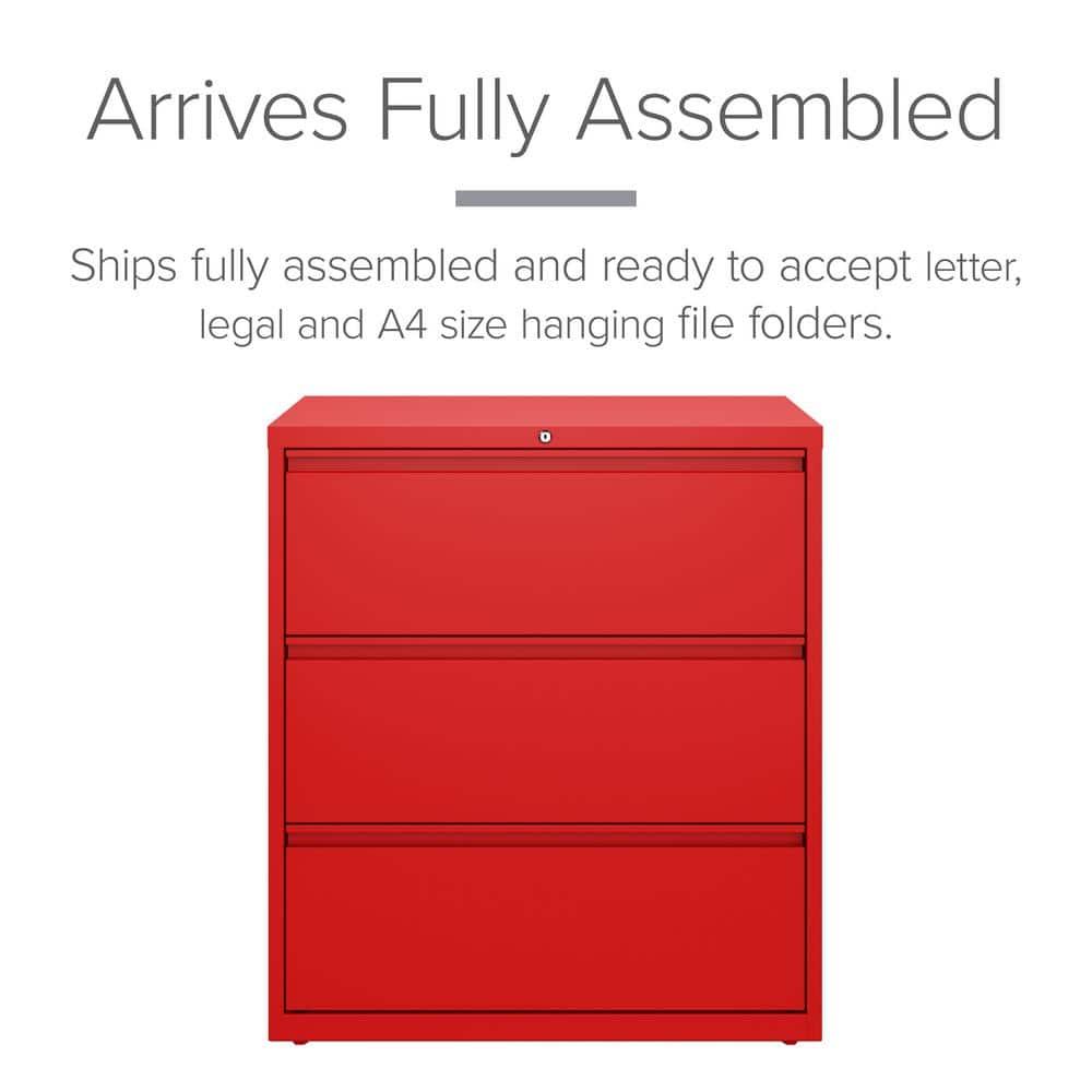 Hirsh 36 Inch Wide 3 Drawer Metal Lateral File Cabinet for Home and Office, Holds Letter, Legal and A4 Hanging Folders, Red
