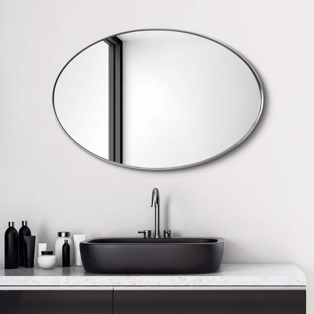 Empire Art Direct Ultra Stainless Steel Oval Wall Mirror- 24"x36" Brushed Silver Silver