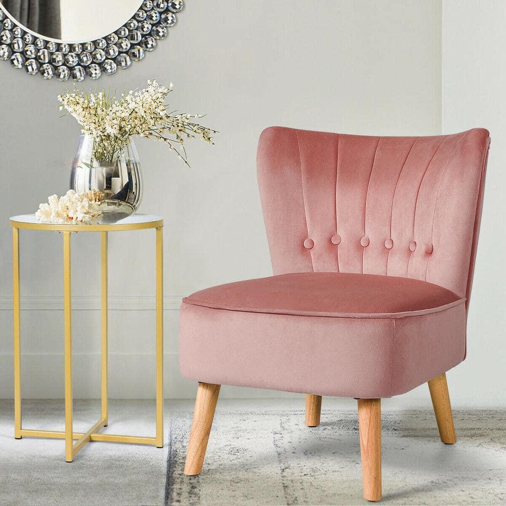 Costway Armless Accent Chair Modern Velvet Leisure Chair Single Upholstered Pink