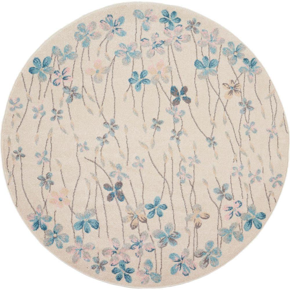 Nourison Tranquil Floral Ivory 5'3" x ROUND Area Rug, (5 Round)