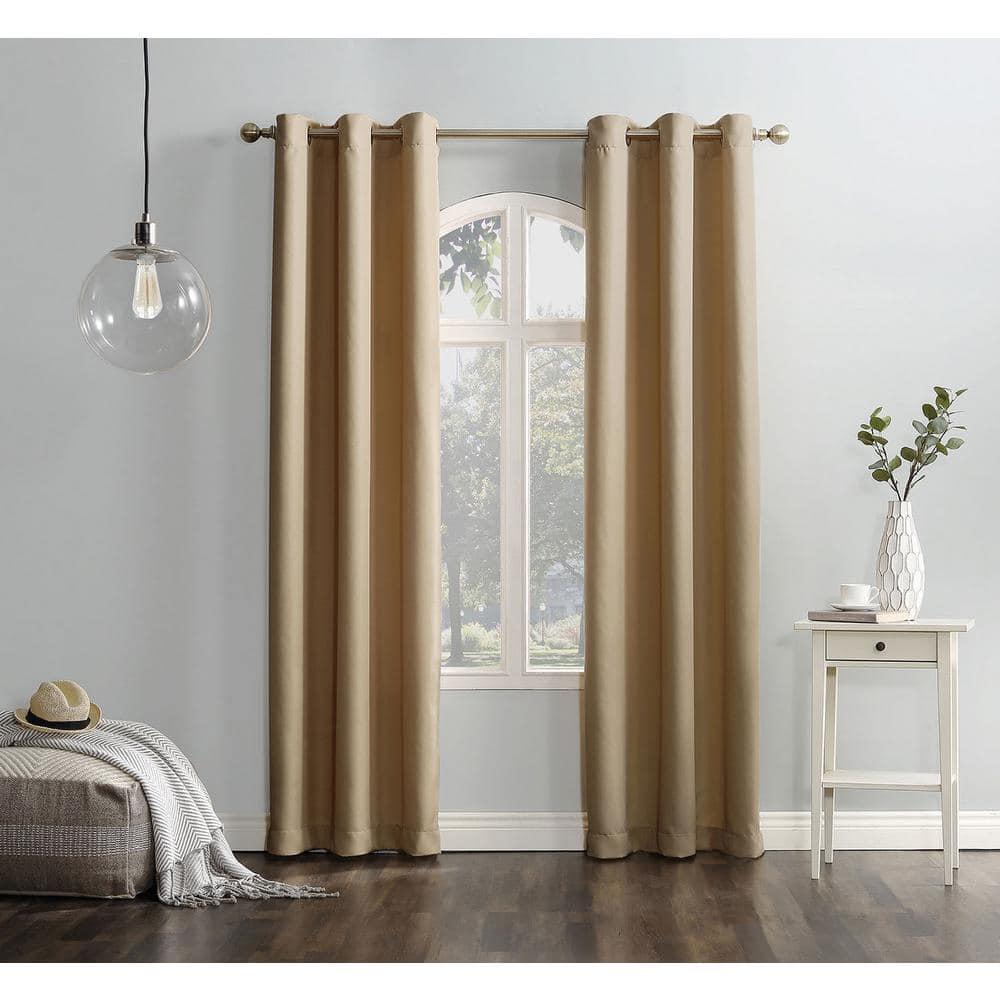 48"x84" No. 918 Semi-Sheer Montego Casual Textured Grommet Curtain Panel Taupe: Modern Light Filtering Panel