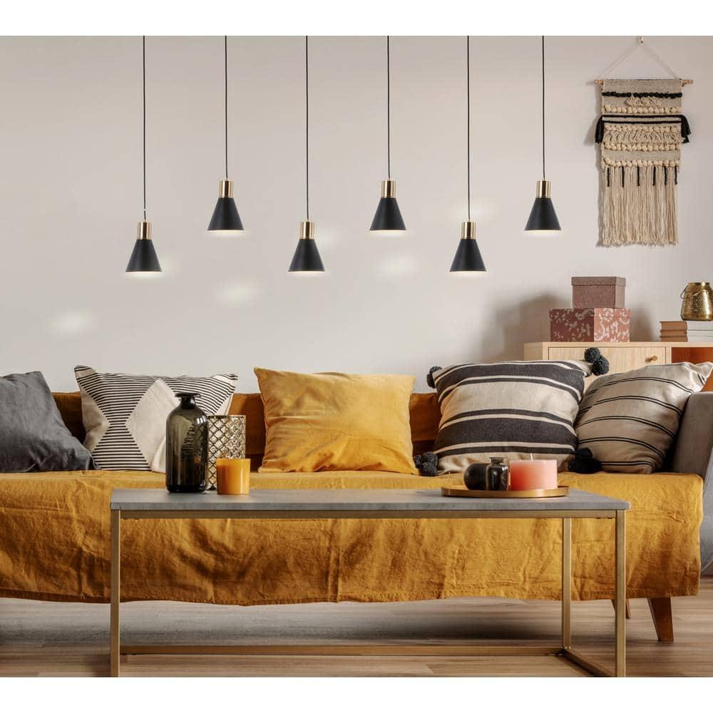 Apollo 33.5" 3-Light Mid-Century Modern Iron Adjustable Linear LED Pendant, Black/Brass Gold
