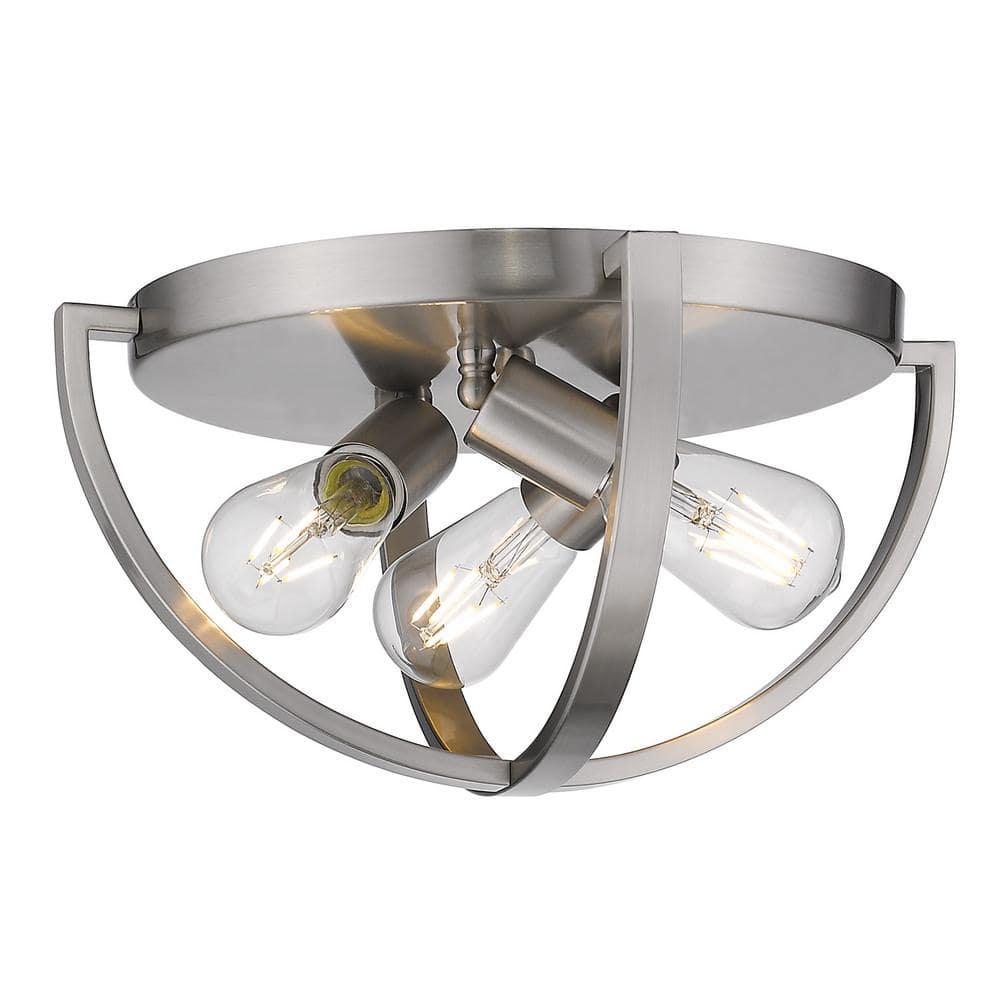Golden Lighting Colson 3-Light Flush Mount in Pewter