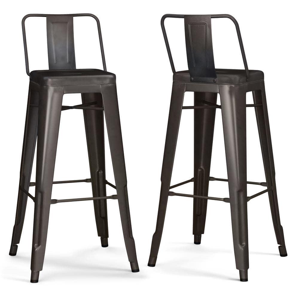 Simpli Home Rayne 30" Industrial Metal Bar Stool in Gun Metal Gray (Set of 2)