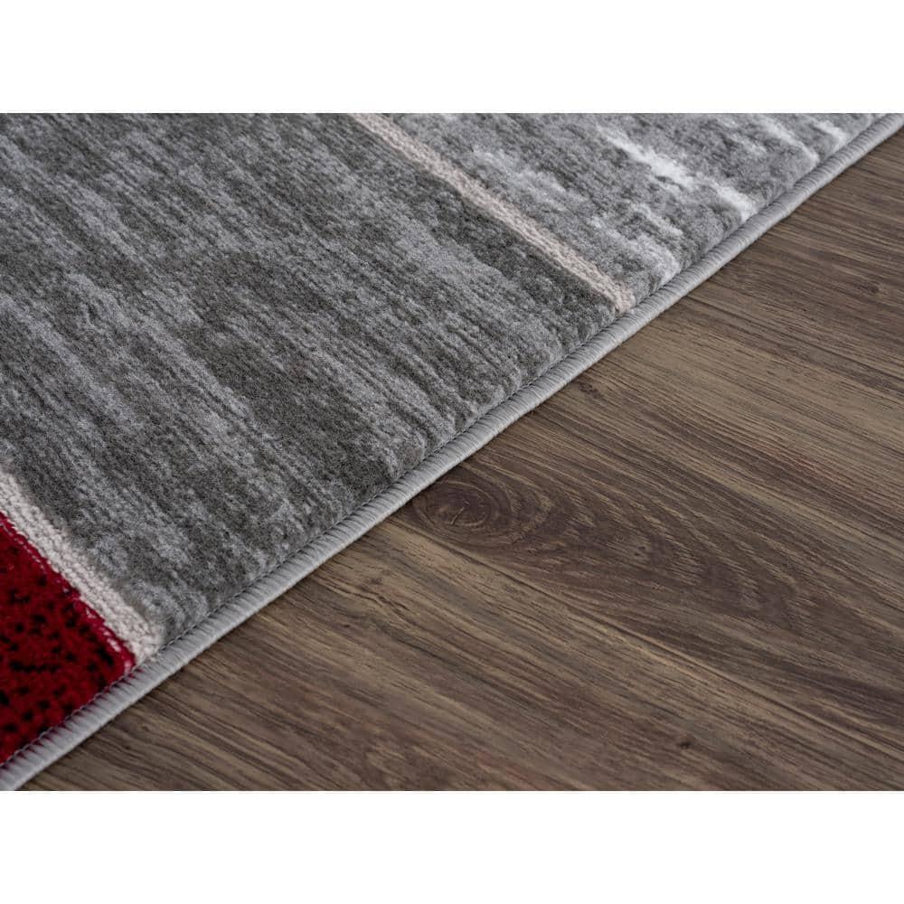 L'Baiet Verena Geometric Area Rug Red Grey 5' x 7' Medium Area Rugs Carpet for Living Room, Bedroom, Dining Table, Office, Hallway, Foyer | Neutral Colorful Modern Abstract Home Decor