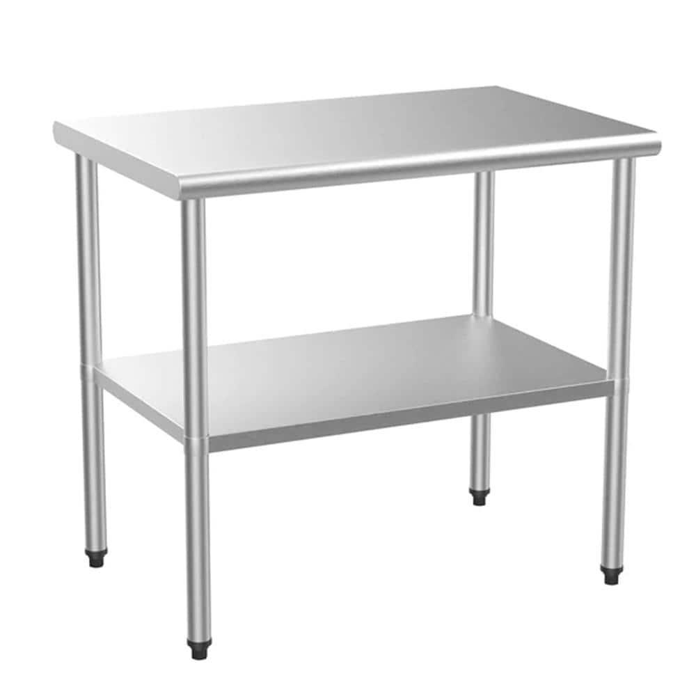 ROVSUN 36'' x 24'' Stainless Steel Table for Prep & Work, Metal Table with Undershelf for Kitchen Restaurant, Home