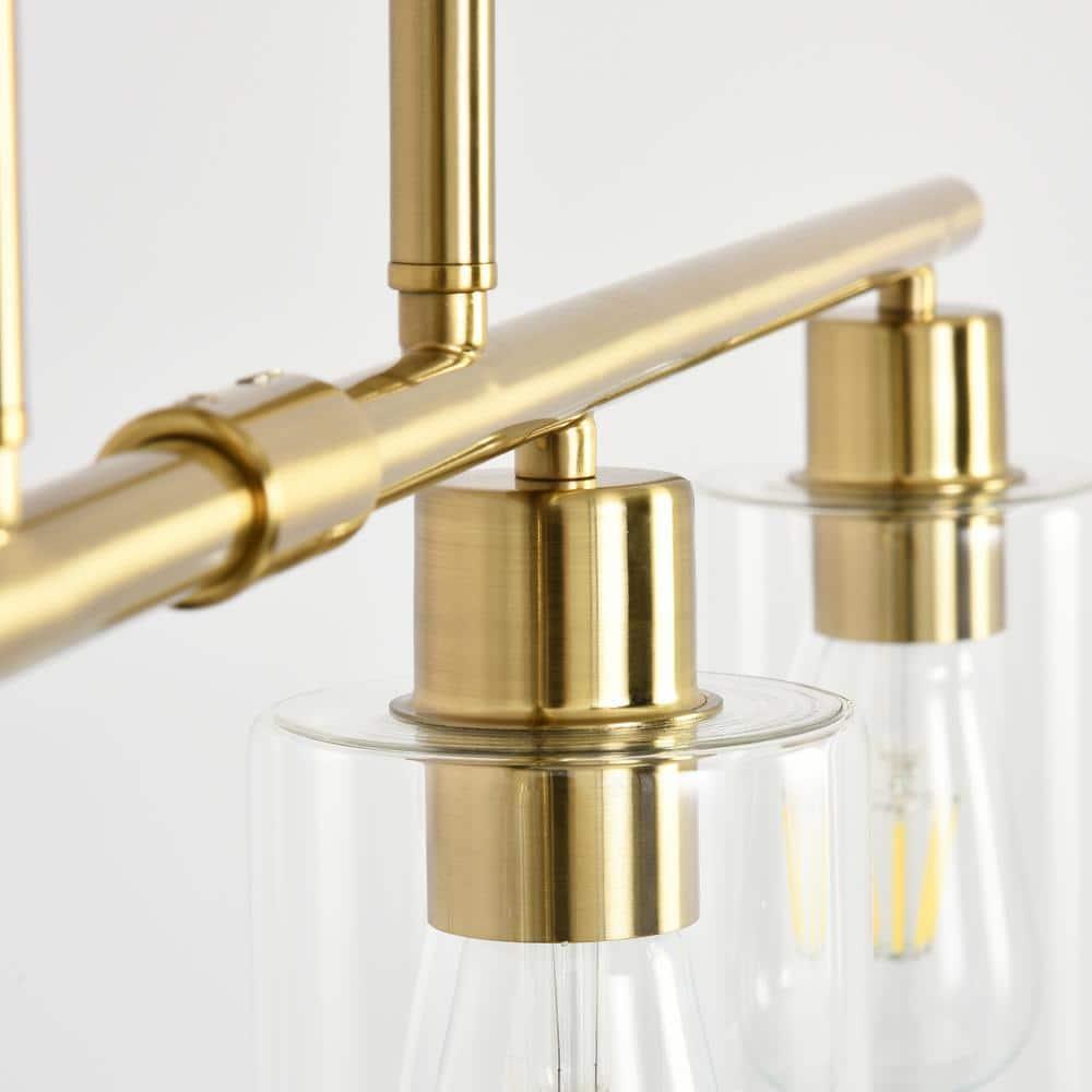 Modern Gold Kitchen Island Chandelier 4-Light Brushed Brass Farmhouse Pendant Light Industrial Kitchen Island Lighting Fixture with Glass Shades Hanging Lamp for Dining Living Room