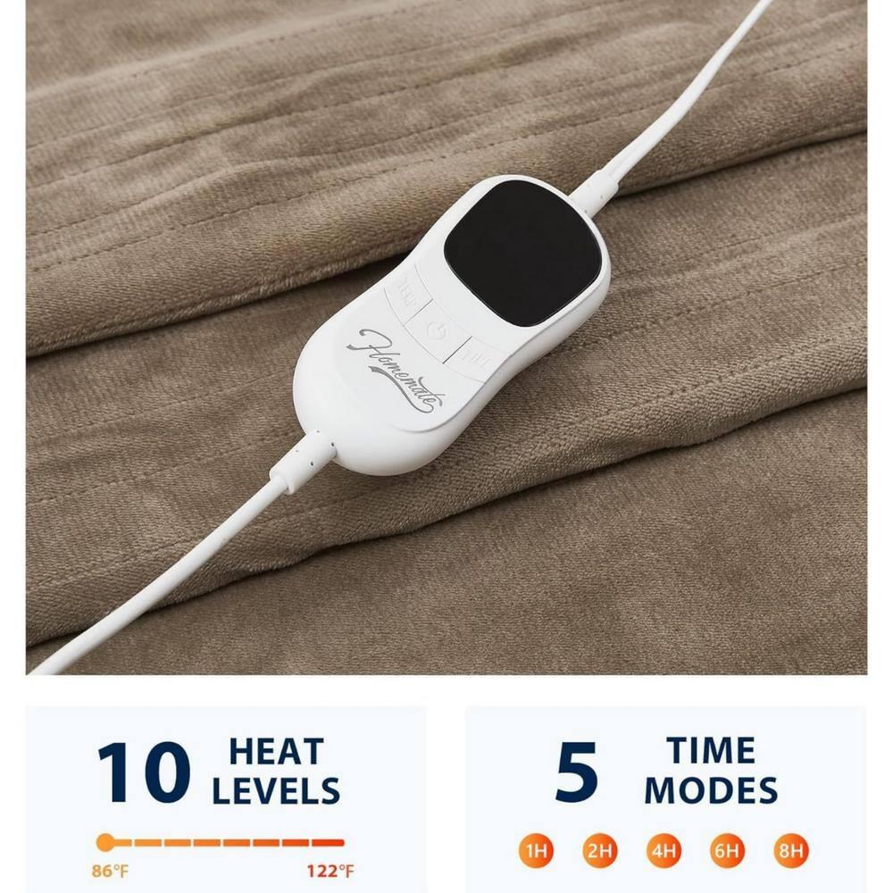 Homemate Electric Heated Blanket Throw - 50"x60" Heating Blanket Throw Size 1/2/4/6/8 Hours Auto-off 10 Heat Level Heat Blanket Over-heat Protection Flannel Sherpa Big Heater Blanket ETL Certification