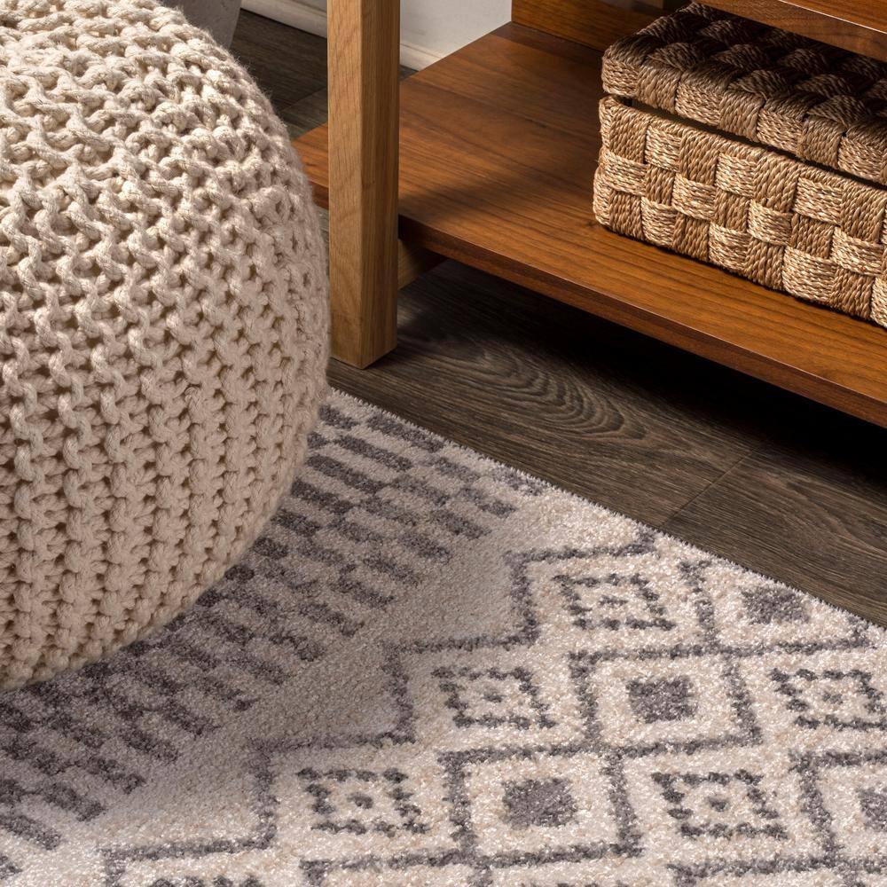 3'x5' Ifrane Berber Geometric Stripe Area Rug, Cream/Gray - JONATHAN Y