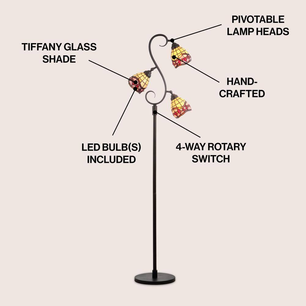 JONATHAN Y JYL8013A Walker Tiffany-Style 70.5" Multi-Light LED Floor Lamp, Traditional for living room, dinning room, bedroom, office Bulb Included, Bronze