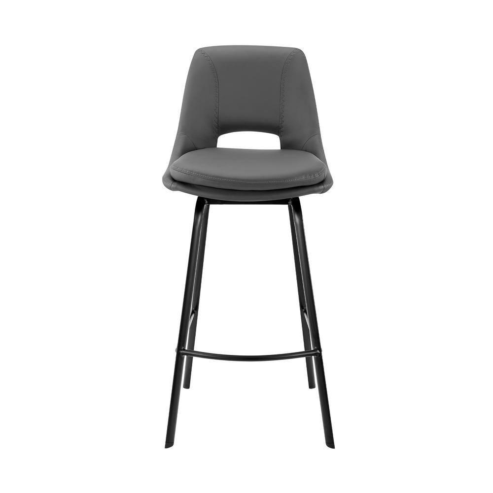 Armen Living Indoor Carise Gray Faux Leather and Black Metal Swivel 26" Counter Stool